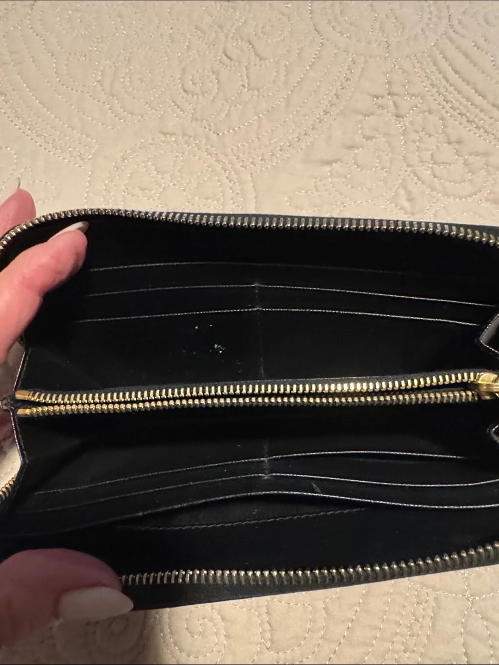 Prada Black Saffiano Leather Zip Wallet with Gold Logo